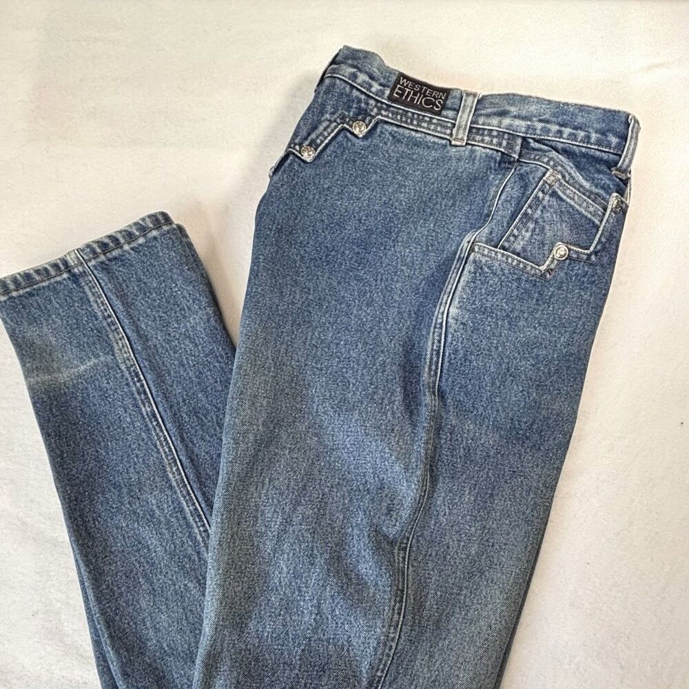 Vintage Western Ethics Jeans Women’s 13/14 Long (29x35) Blue High Rise Studs